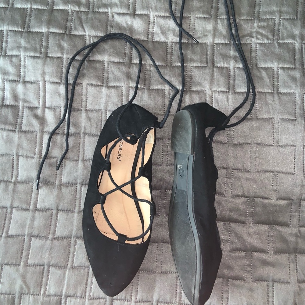 Black lace up Ballet Flats